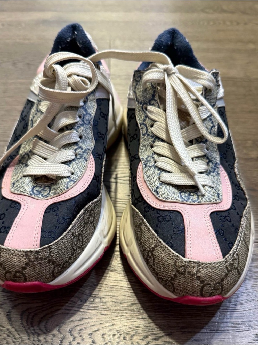 Gucci Pink, Beige & Black GG Logo Runner Sneakers